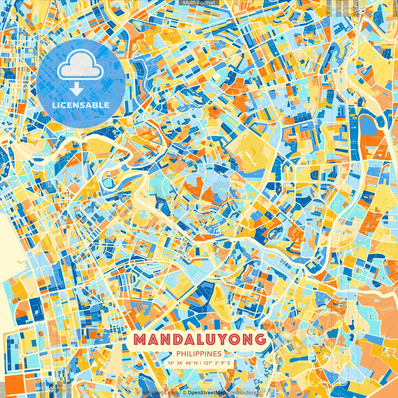 Mandaluyong, Philippines blue and orange vector art map template