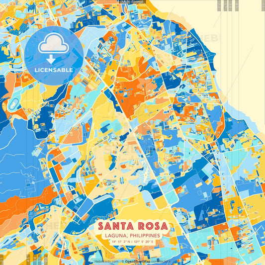Santa Rosa, Laguna, Philippines blue and orange vector art map template
