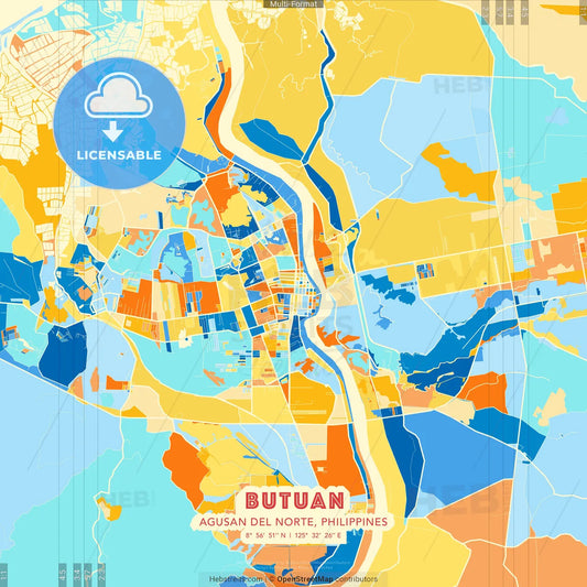 Butuan, Agusan del Norte, Philippines blue and orange vector art map template