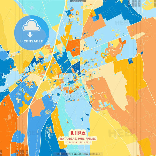 Lipa, Batangas, Philippines blue and orange vector art map template