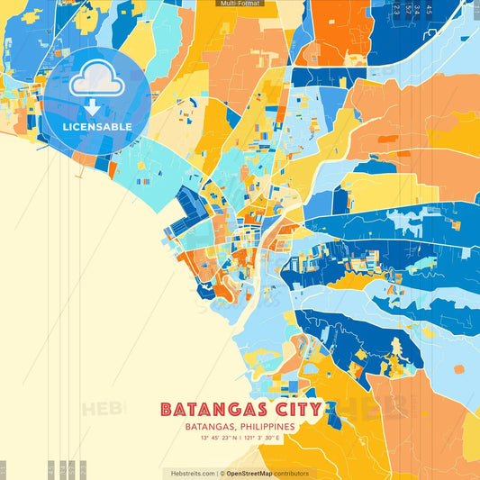 Batangas City, Batangas, Philippines blue and orange vector art map template
