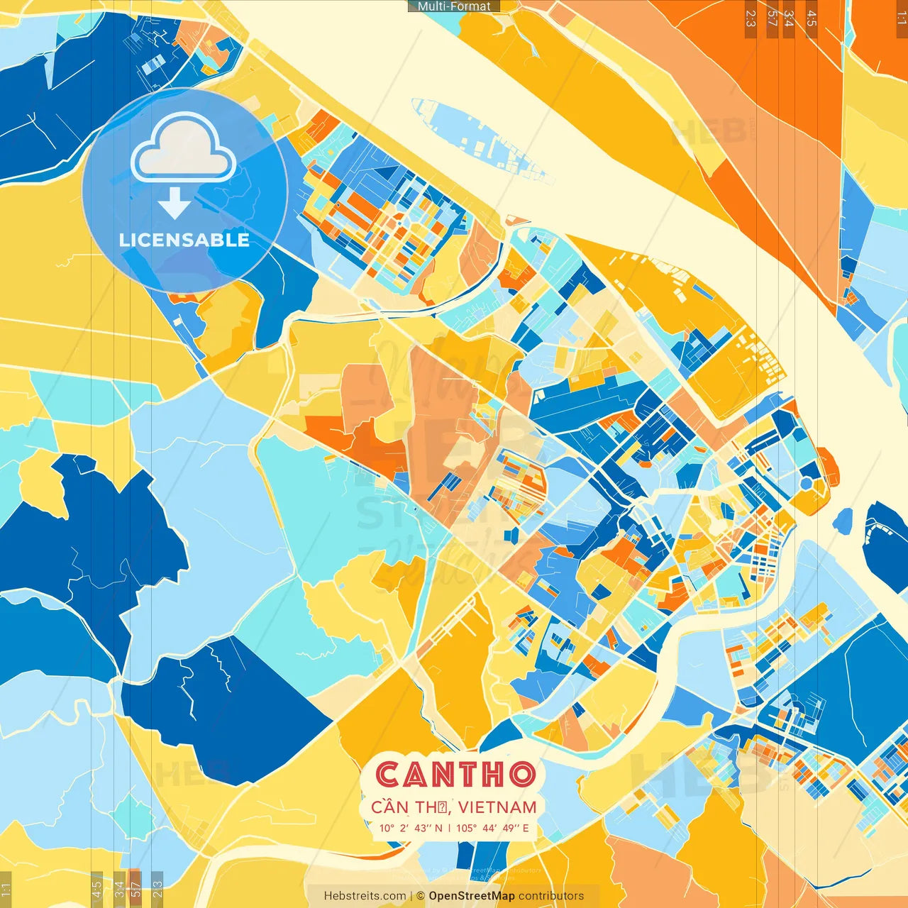 Cantho, Cần Thơ, Vietnam blue and orange vector art map template