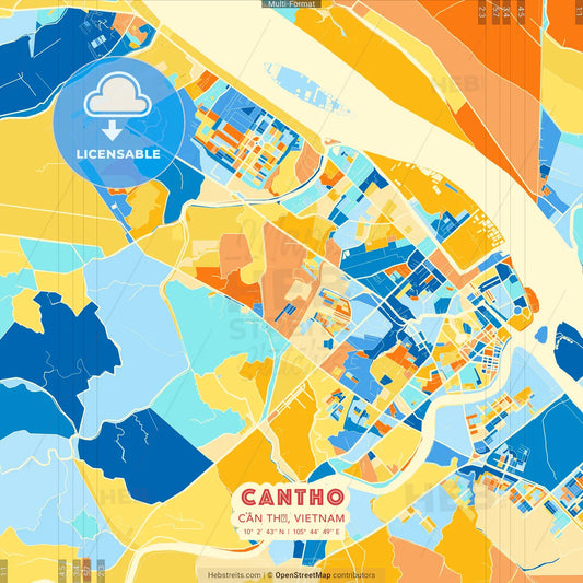 Cantho, Cần Thơ, Vietnam blue and orange vector art map template
