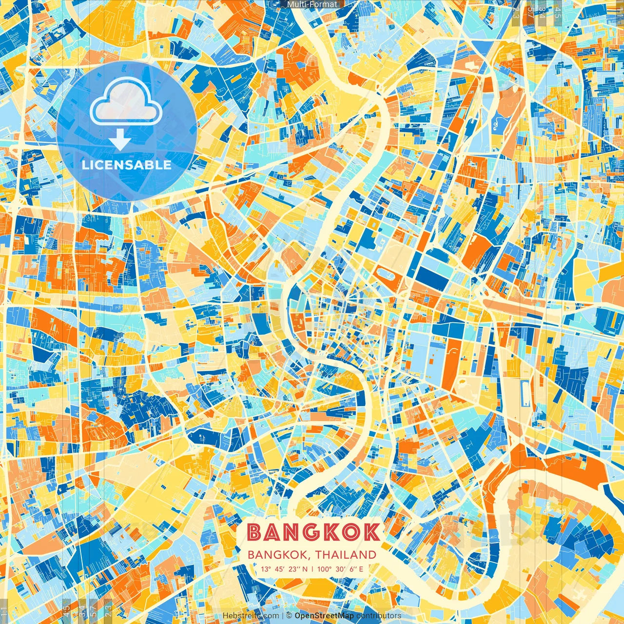 Bangkok, Bangkok, Thailand blue and orange vector art map template
