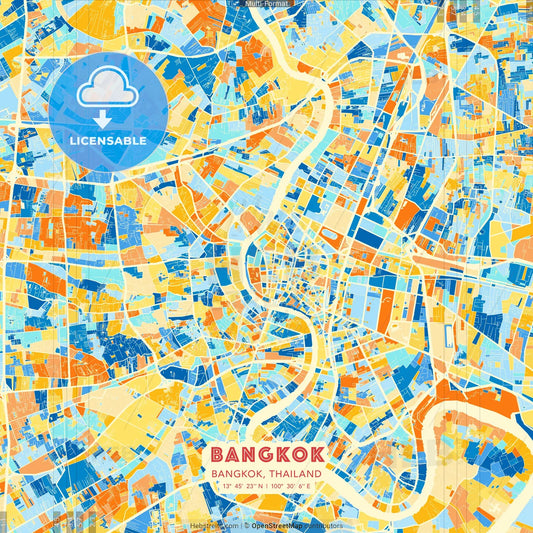 Bangkok, Bangkok, Thailand blue and orange vector art map template