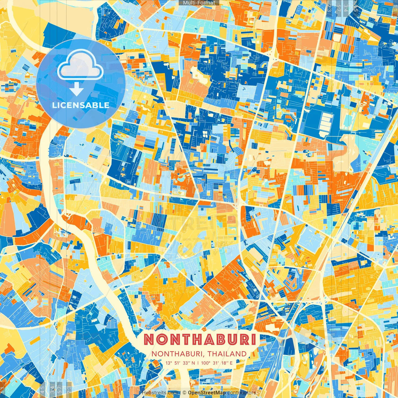 Nonthaburi, Nonthaburi, Thailand blue and orange vector art map template