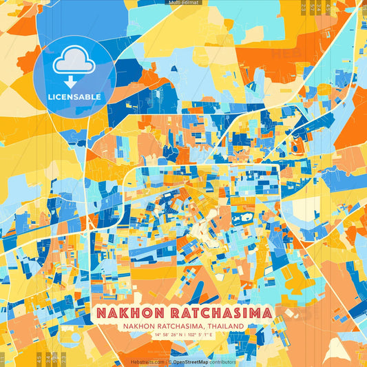 Nakhon Ratchasima, Nakhon Ratchasima, Thailand blue and orange vector art map template