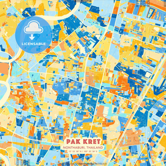 Pak Kret, Nonthaburi, Thailand blue and orange vector art map template