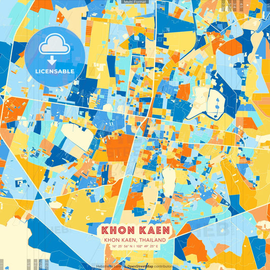 Khon Kaen, Khon Kaen, Thailand blue and orange vector art map template