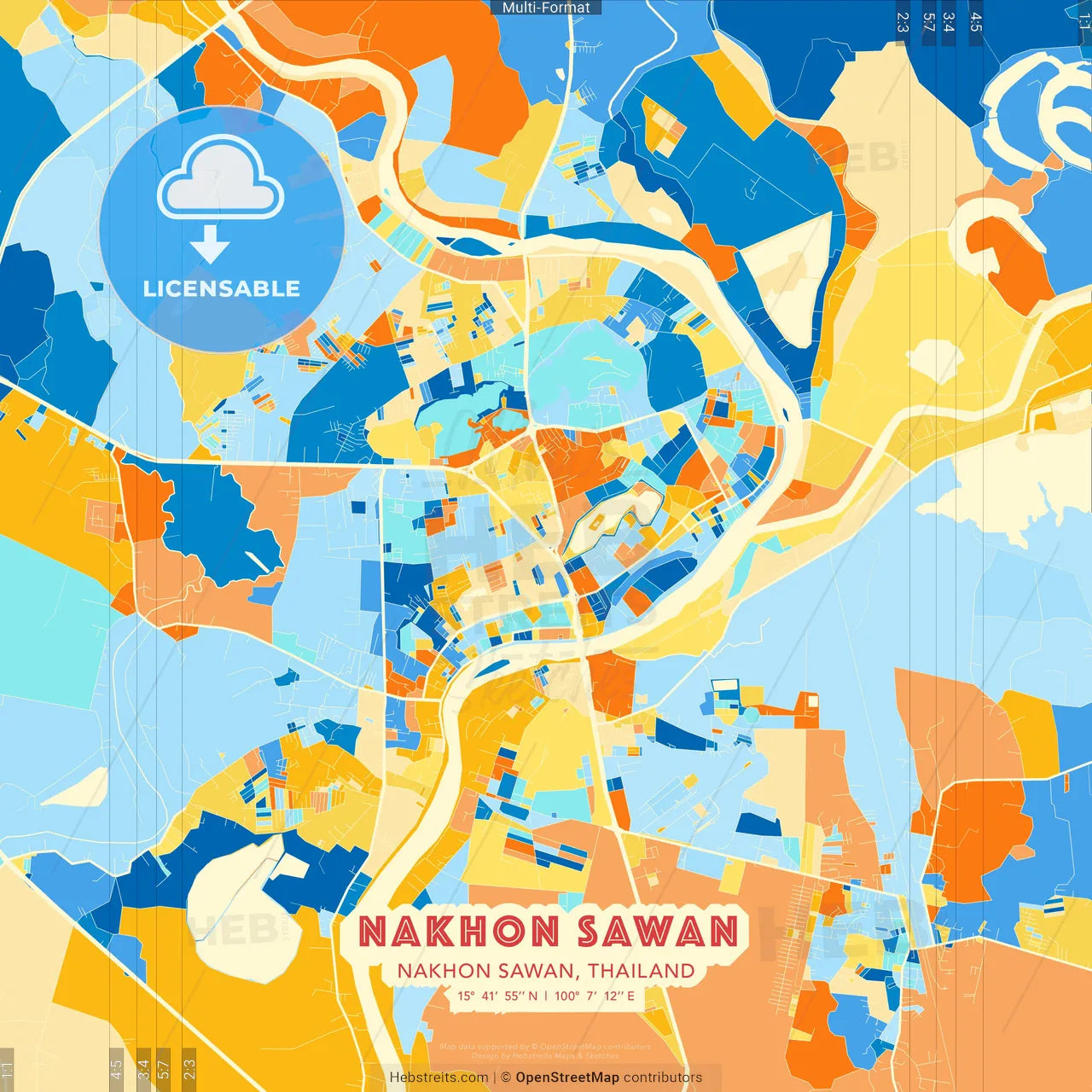 Nakhon Sawan, Nakhon Sawan, Thailand blue and orange vector art map template