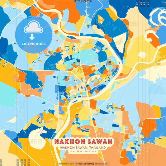 Nakhon Sawan, Nakhon Sawan, Thailand blue and orange vector art map template