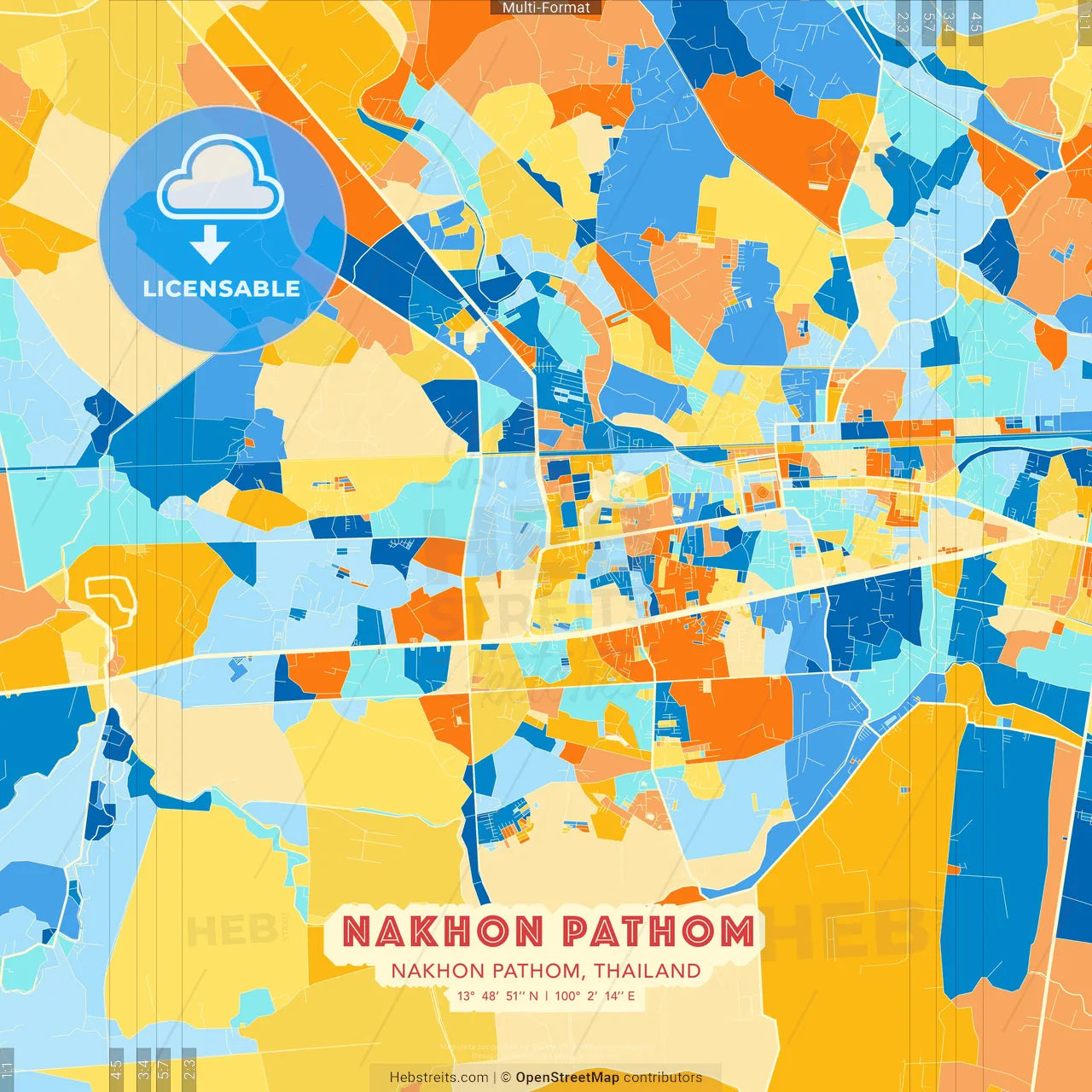 Nakhon Pathom, Nakhon Pathom, Thailand blue and orange vector art map template