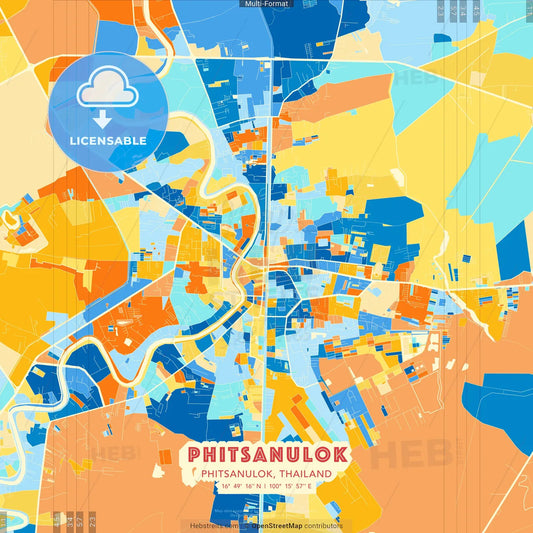 Phitsanulok, Phitsanulok, Thailand blue and orange vector art map template
