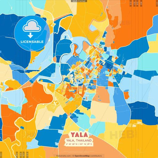 Yala, Yala, Thailand blue and orange vector art map template