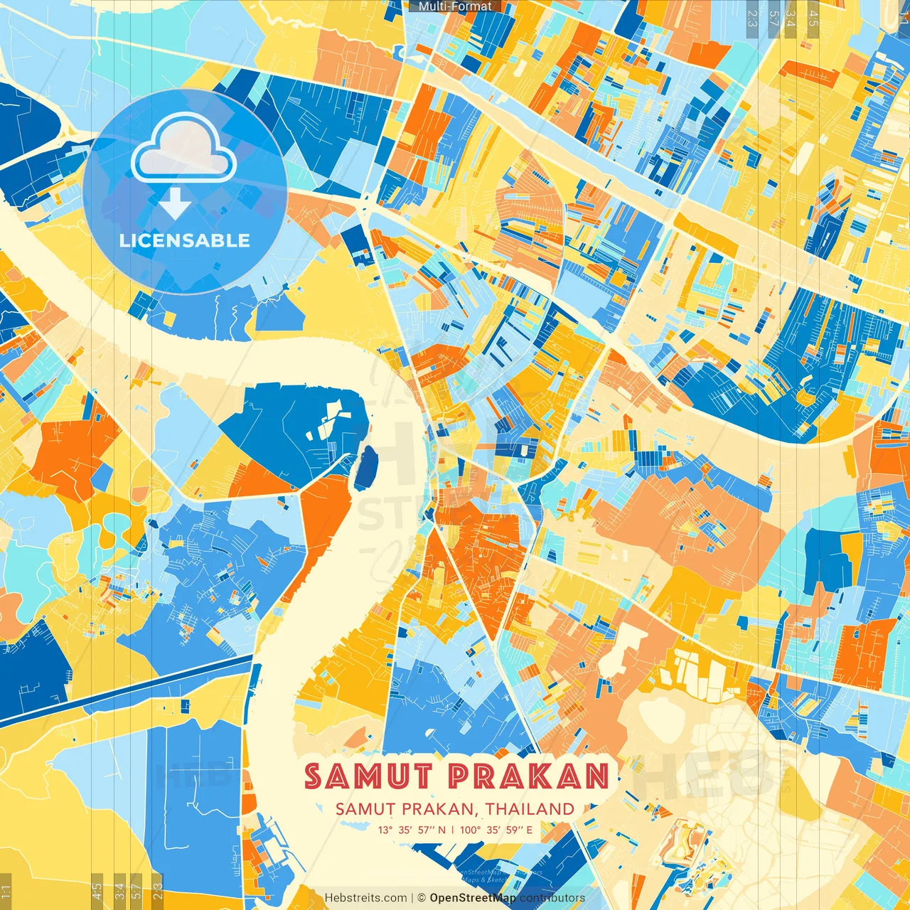 Samut Prakan, Samut Prakan, Thailand blue and orange vector art map template
