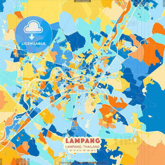 Lampang, Lampang, Thailand blue and orange vector art map template