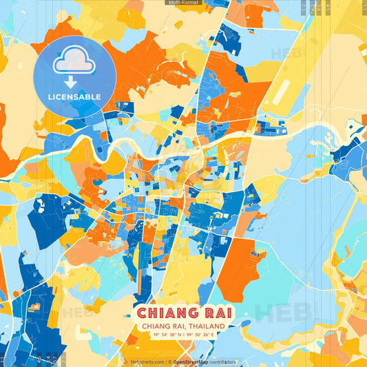 Chiang Rai, Chiang Rai, Thailand blue and orange vector art map template