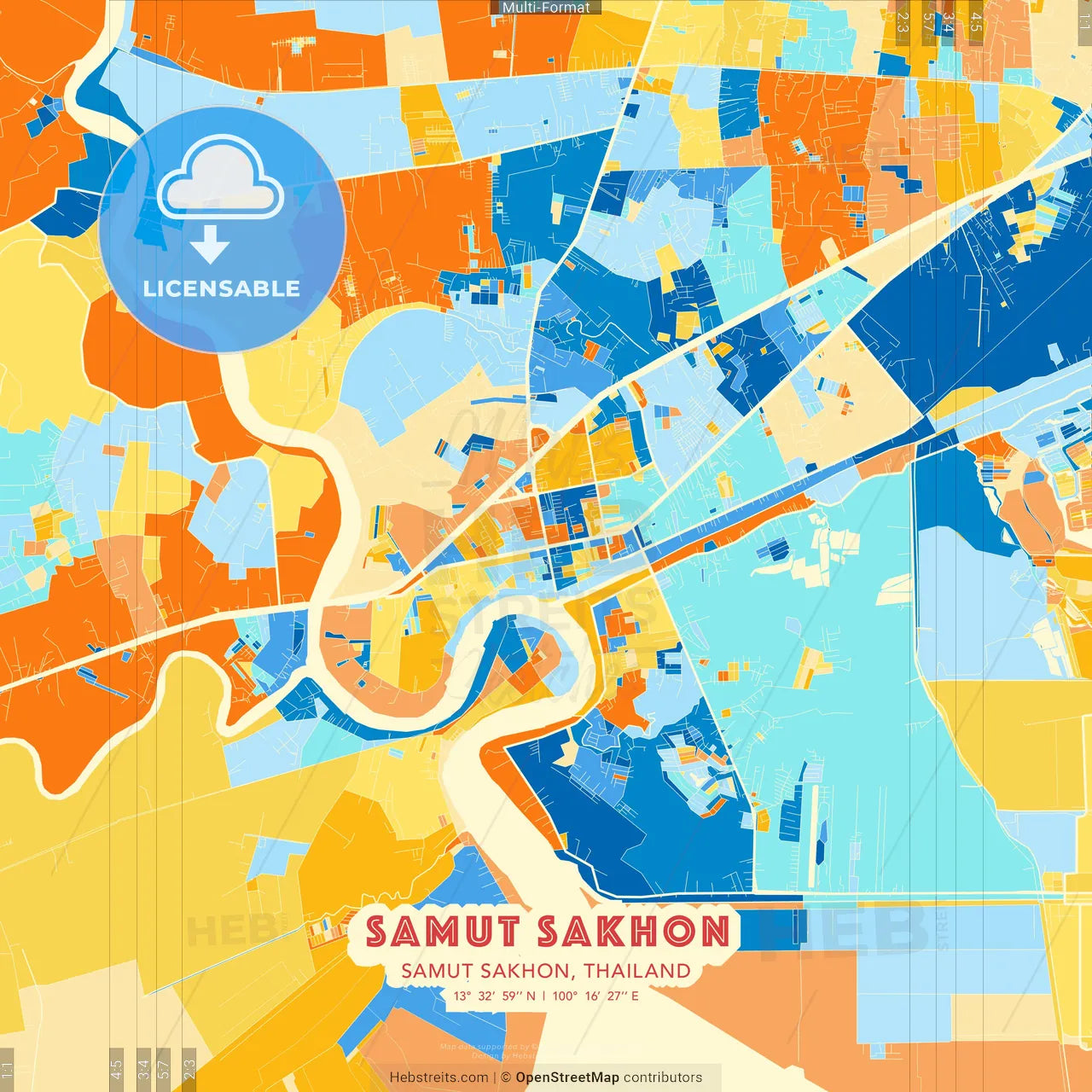 Samut Sakhon, Samut Sakhon, Thailand blue and orange vector art map template