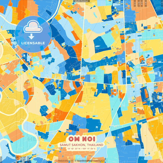 Om Noi, Samut Sakhon, Thailand blue and orange vector art map template