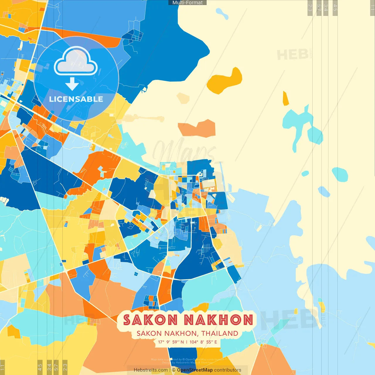 Sakon Nakhon, Sakon Nakhon, Thailand blue and orange vector art map template