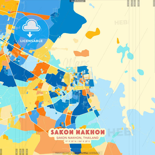 Sakon Nakhon, Sakon Nakhon, Thailand blue and orange vector art map template