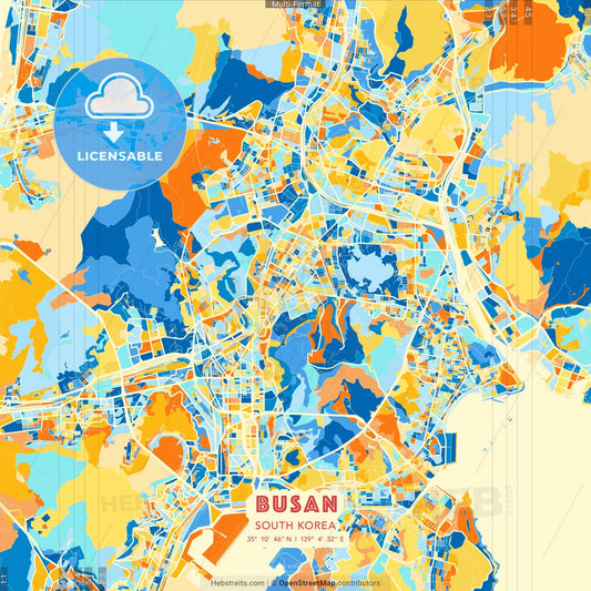 Busan, South Korea blue and orange vector art map template