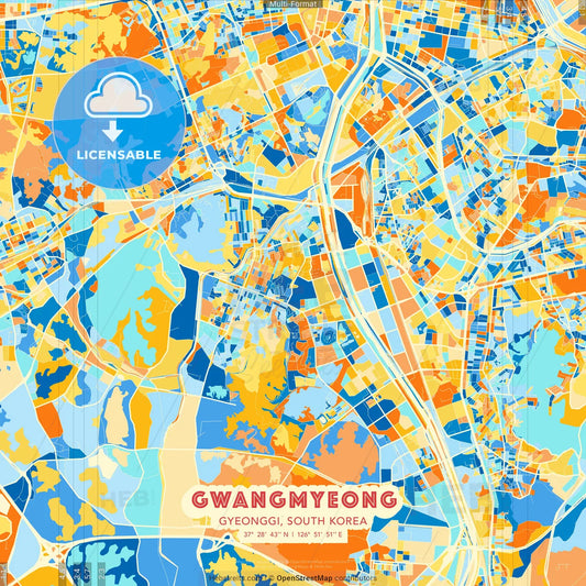 Gwangmyeong, Gyeonggi, South Korea blue and orange vector art map template