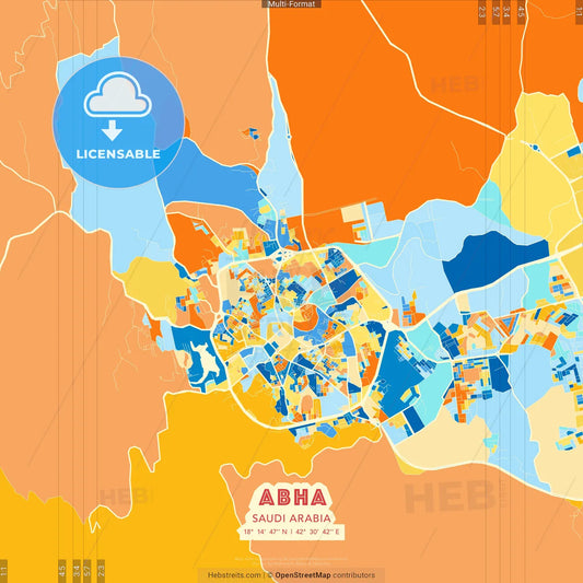 Abha, Saudi Arabia blue and orange vector art map template
