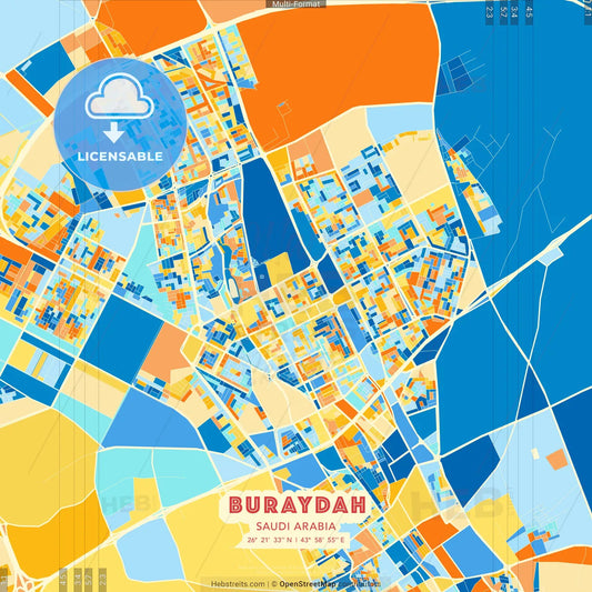 Buraydah, Saudi Arabia blue and orange vector art map template