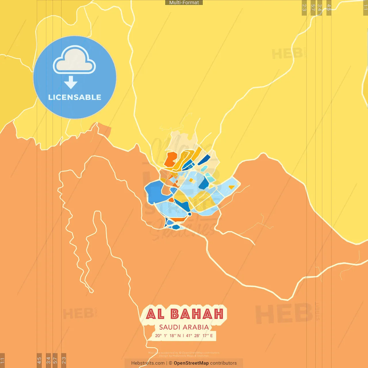 Al Bahah, Saudi Arabia blue and orange vector art map template