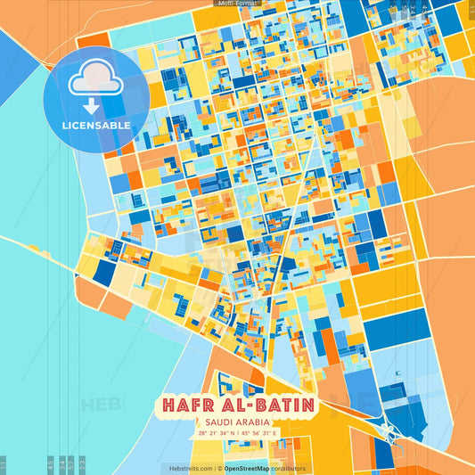 Hafr Al-Batin, Saudi Arabia blue and orange vector art map template
