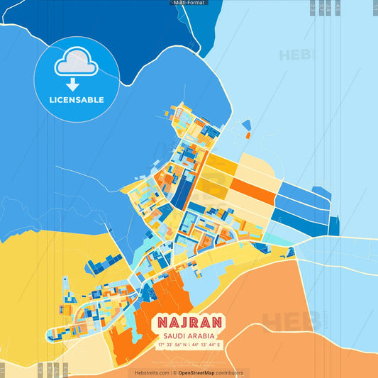Najran, Saudi Arabia blue and orange vector art map template