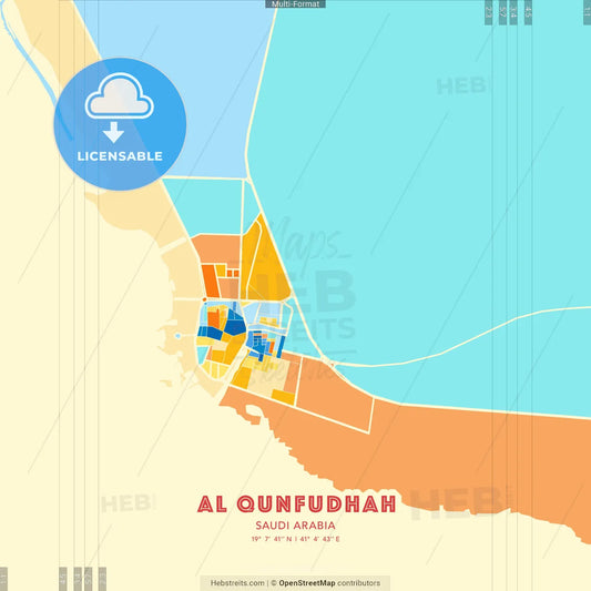 Al Qunfudhah, Saudi Arabia blue and orange vector art map template