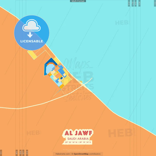 Al Jawf, Saudi Arabia blue and orange vector art map template