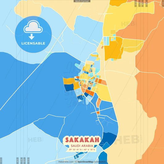 Sakakah, Saudi Arabia blue and orange vector art map template