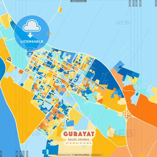 Gurayat, Saudi Arabia blue and orange vector art map template