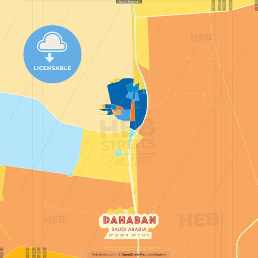 Dahaban, Saudi Arabia blue and orange vector art map template