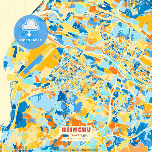 Hsinchu, Taiwan blue and orange vector art map template