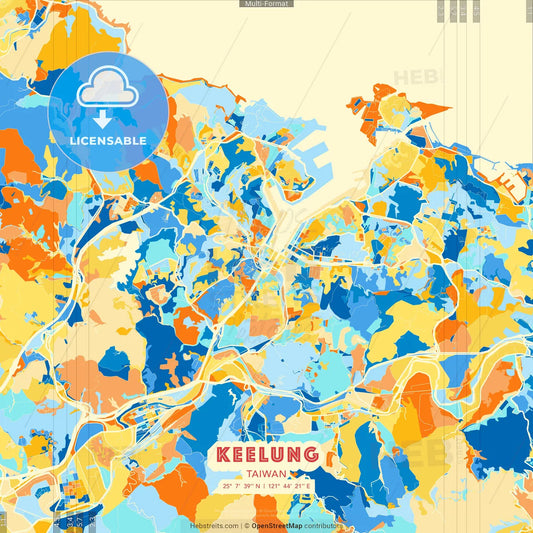Keelung, Taiwan blue and orange vector art map template