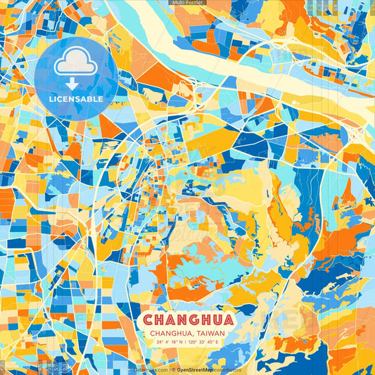 Changhua, Changhua, Taiwan blue and orange vector art map template