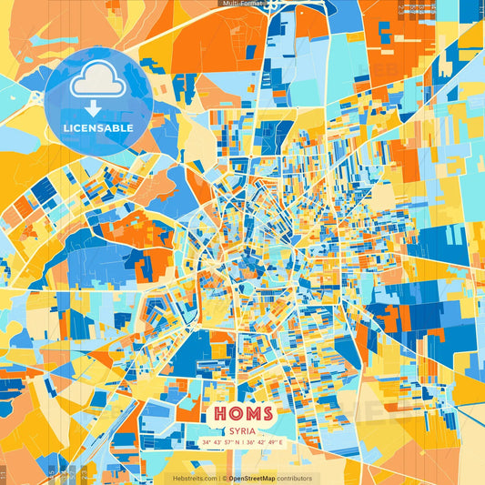 Homs, Syria blue and orange vector art map template