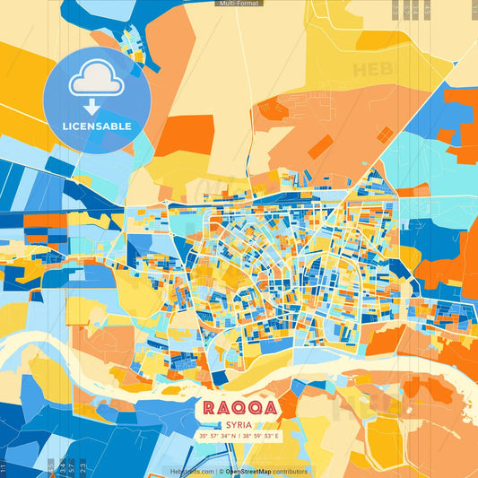 Raqqa, Syria blue and orange vector art map template