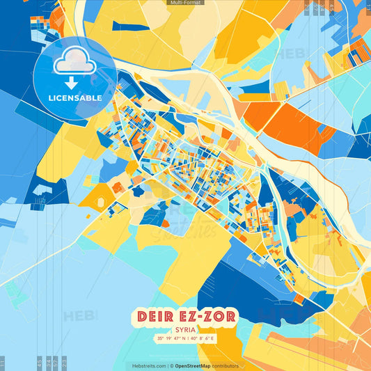 Deir ez-Zor, Syria blue and orange vector art map template