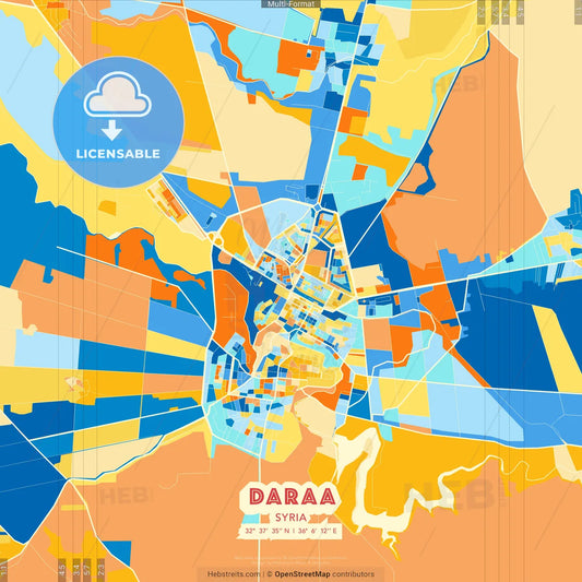 Daraa, Syria blue and orange vector art map template