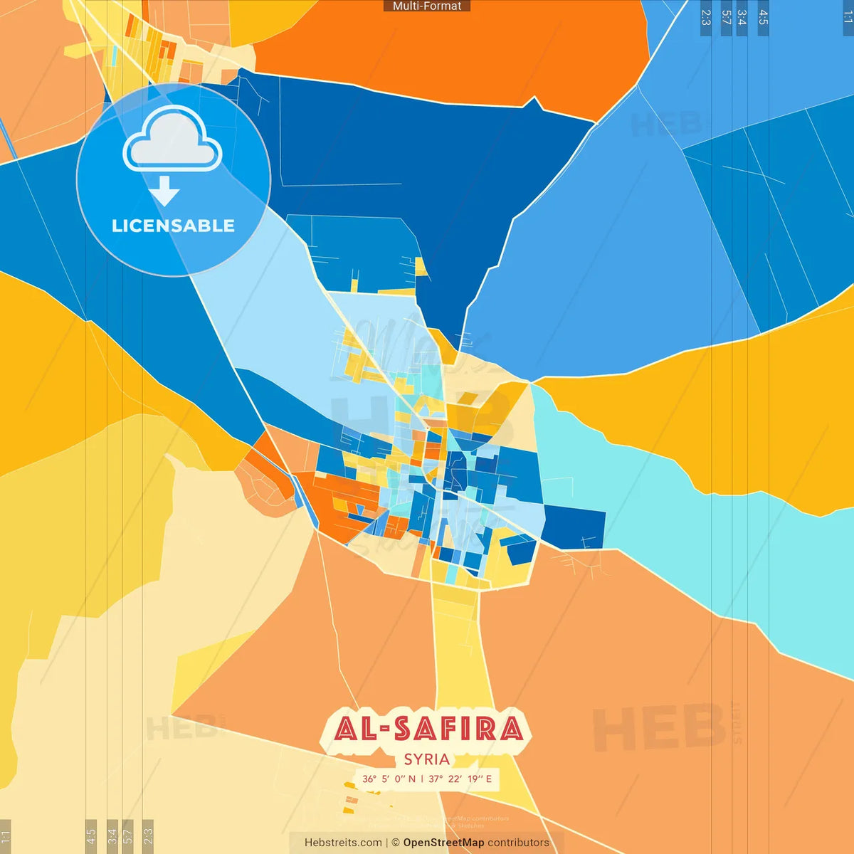 Al-Safira, Syria blue and orange vector art map template