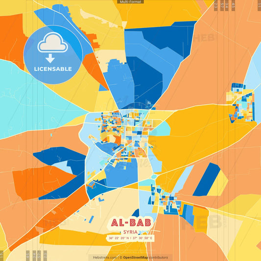 Al-Bab, Syria blue and orange vector art map template