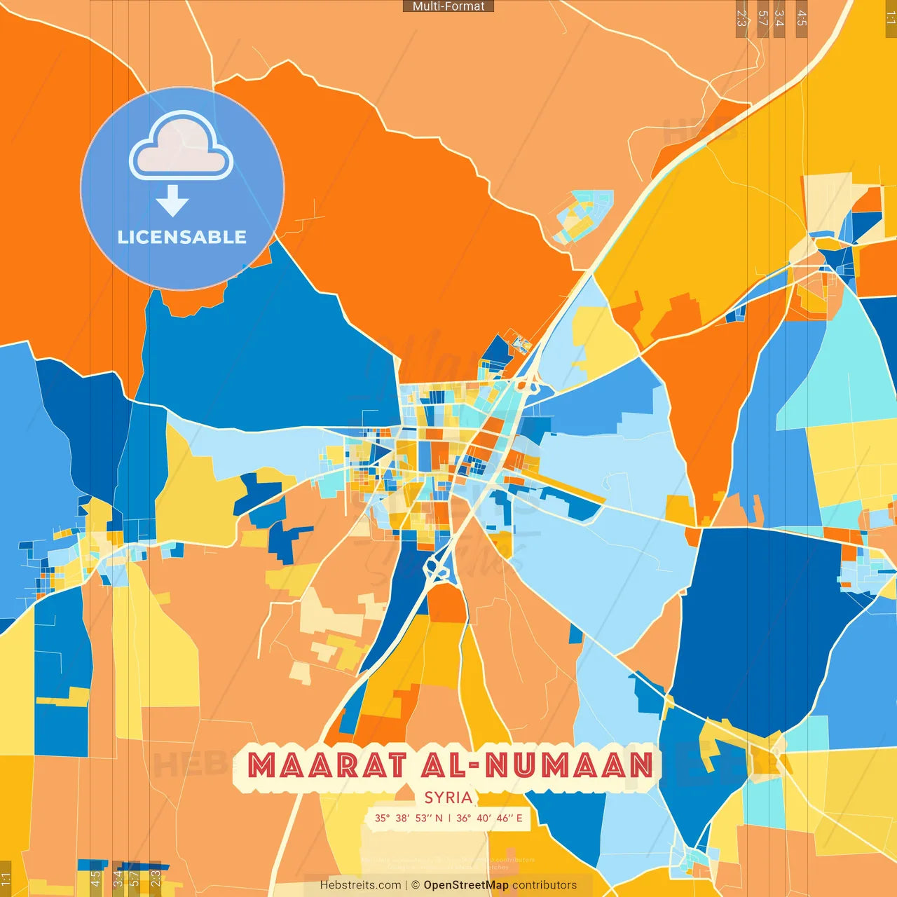 Maarat al-Numaan, Syria blue and orange vector art map template