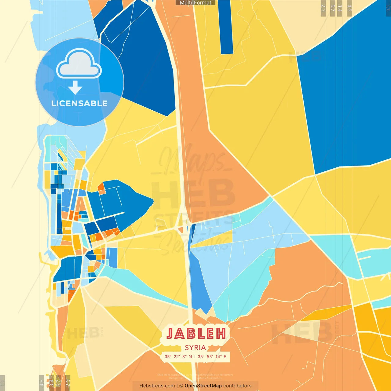 Jableh, Syria blue and orange vector art map template