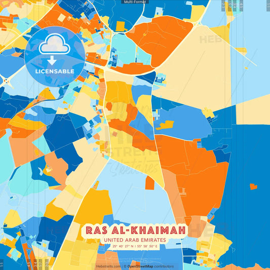 Ras al-Khaimah  , United Arab Emirates blue and orange vector art map template