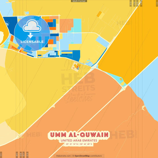 Umm al-Quwain  , United Arab Emirates blue and orange vector art map template